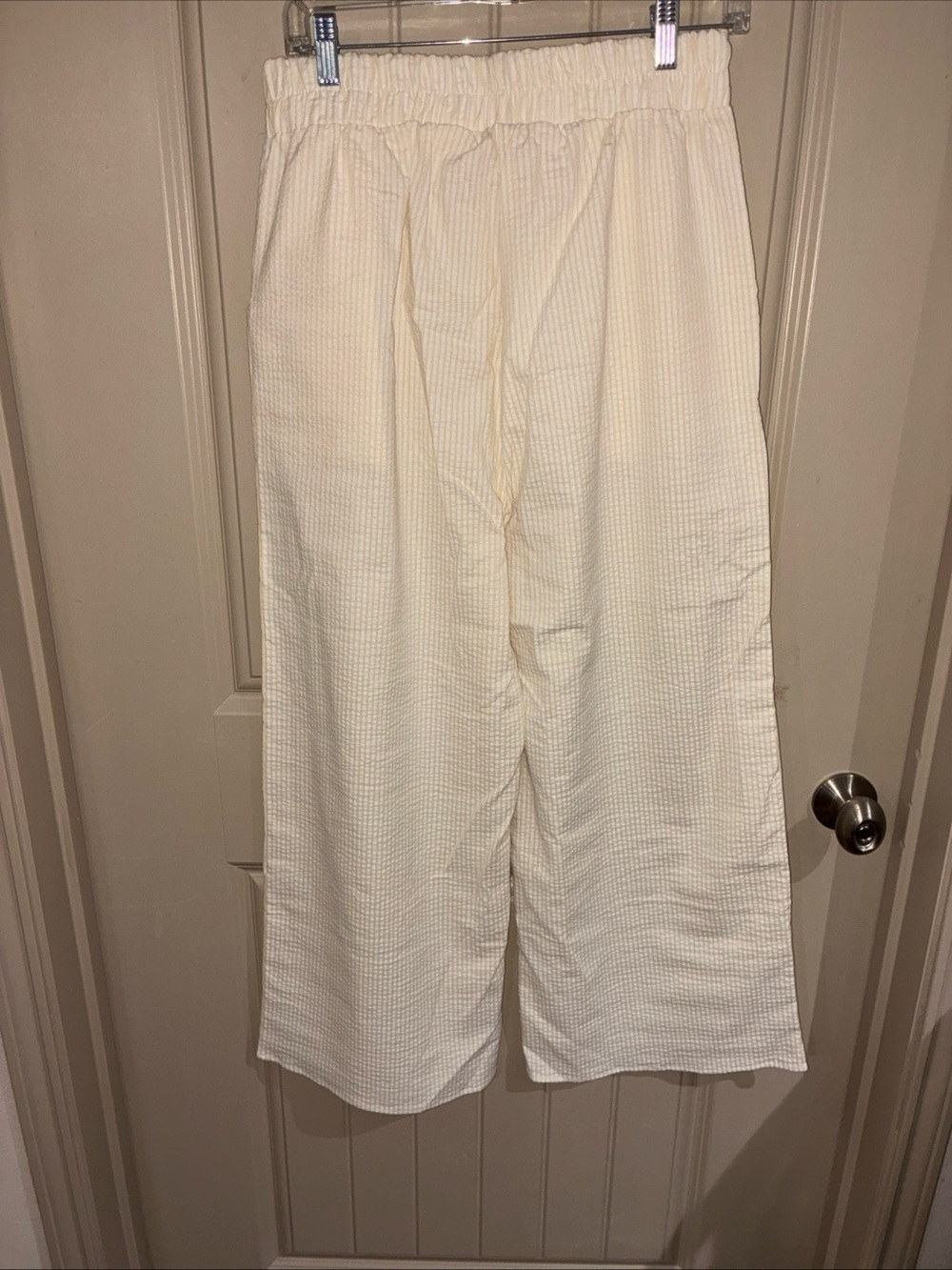 Women's yellow and white striped Wide-Leg Textured Pull-On Pants - Picture 4 of 9